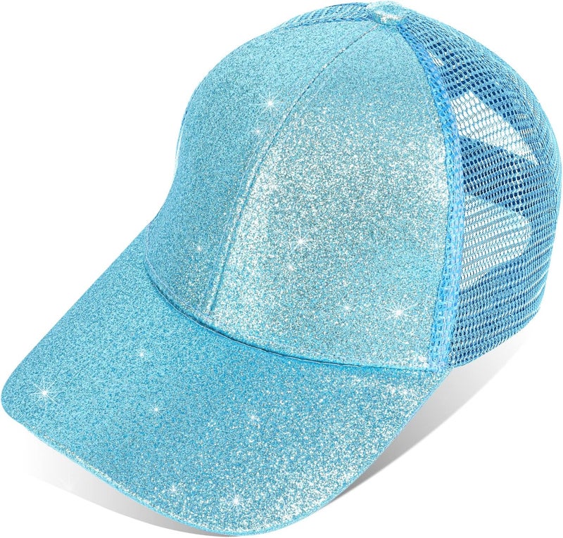 BROMZ Girls Glitter Baseball Cap Kids Ponytail Hat Adjustable Summer Mesh Trucker Hats for 4-12 Years - Image 5